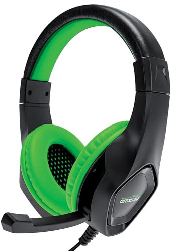 Amstrad Casque Pro Gamer Power Bass avec Micro Intégré Réglage Volume, 40mm, Vert