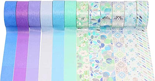 YUBX Blau Washi Tape Set Masking Tape Dekoratives Klebeband Bunt für Bastelarbeiten, Bullet Journals, Planer, Scrapbooking, Verpackung (Blue Tone)
