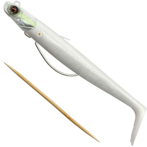 Savage Gear Sandeel V2 WL – Weedless Sandeel Imitation with Lively Kicking Action, Rolling Rise Jig Head, Ideal for Saltwater Predator Fish like Pike, Bass & Zander White Pearl Silver 13 cm