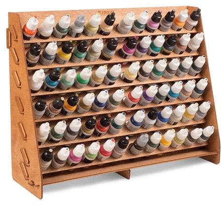 Plydolex Vallejo Paint Rack Organizer with 72 Holes for Miniature Paint Set - Wall-mounted Wooden Craft Paint Storage Rack - Craft Paint Holder Rack 16x5.2x12.6 inch, Brown