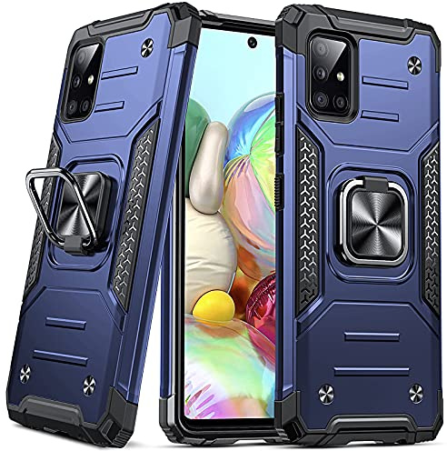 DASFOND Armor Hülle für Samsung Galaxy A71 4G Case Militär Stoßfest Handyhülle [Upgrade 2.0] 360 Grad Metal Ring Halter Ständer Schutzhülle [für Handyhalterung Auto Magnet], Blau