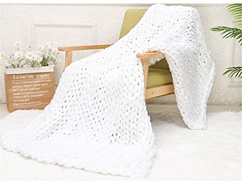 RAILONCH Grobe Strickdecke, Grob Decke Gestrickte Kuscheldecke, Handgewebt Grobstrick Wolldecke Tagesdecke Überwurf Sofadecke Zuhause Dekor (Weiß,100 x 120 cm)