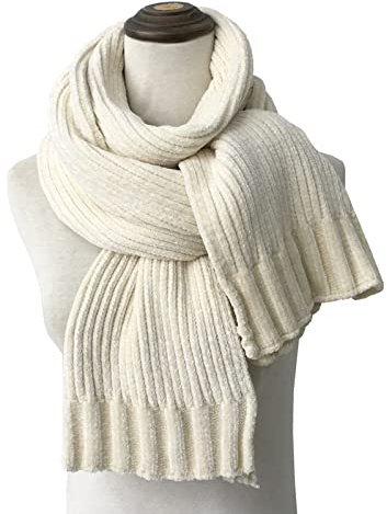 Egurs Chenille Schal Damen kuscheliger ultraweicher StrickSchal für Alltag,auf Partys,Hochzeiten,Reisen Weiß Weiß