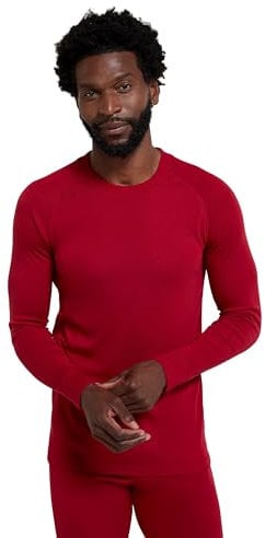 Mountain Warehouse Talus Mens Thermal Baselayer Top - Quick Drying Jumper, Easy Care, Long Sleeves, Sweater, Breathable, Lightweight & High Wicking Red (Round Neck) XS