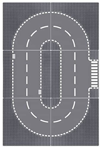 Lekebaby 6 Platten-Set Stadt Gerade Strassen Grundplatte, 25.5 * 25.5cm Städte Straßenplatten 100% Kompatibel mit Meisten Marken, 4 Kurve/ 1T-Kreuzung/ 1 Gerade