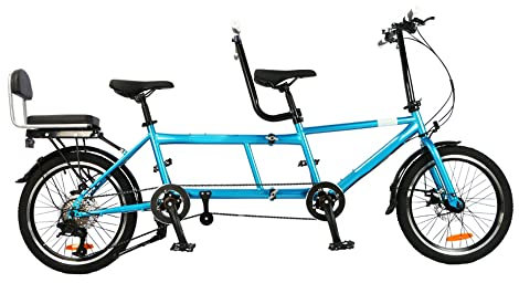 Royare Klassisches Tandem Beach Cruiser Fahrrad für Erwachsene, Faltbares Dreisitzer, 7-Gang, Maximale Belastung 200 kg,210x35x110cm/110x35x62 cm, Blue, Einheitsgröße