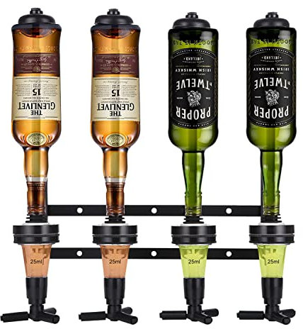 Bar Butler Doseur Alcool Meuble Optique Distributeur Verseur Murale 4 Bouteille Support de Boisson Liqueur pour Bar à La Maison et Commerciaux (Noir)