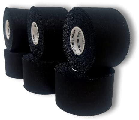 LisaCare Sport Tape - 6 Rollen 3,8cm breit - schwarze Sport Tapes - Fußball Tape - Athletic Tape - Tape Sporttape starker Halt & leicht zu reißen - für jede Sportart div. Farben (6er-Set - schwarz)