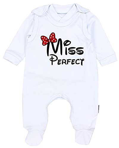 TupTam Baby Mädchen Jungen Strampler mit Langarmshirt Aufdruck Spruch 2 teilig, Farbe: Miss Perfect Weiß, Größe: 56