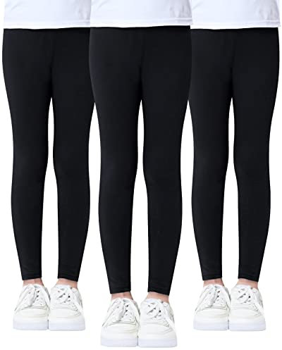 Domee Mädchen Leggings Lang Hosen Baumwoll Einfarbig 3er-Pack Schwarz 122-128 (Herstellergröße 130)