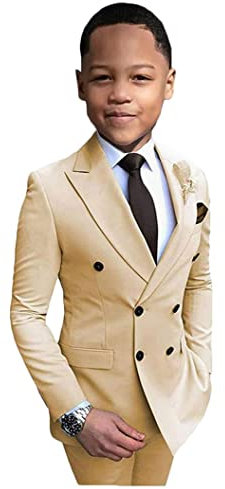 Lot de 2 costumes à double boutonnage pour garçon - Coupe ajustée - Pantalon formel, champagne, 10 ans