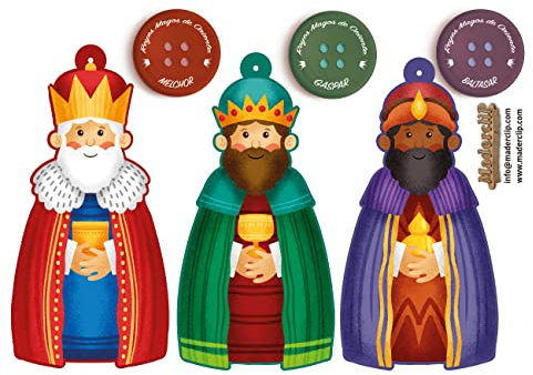 Reyes Magos y Botones en Madera (Decoración de Navidad)