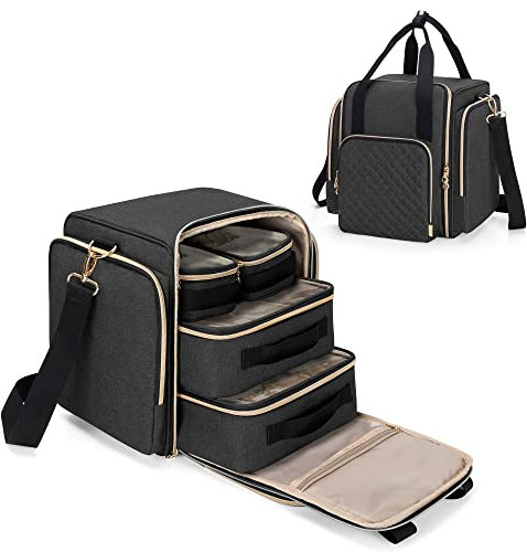 Luxja Kosmetiktasche für Damen & Herren, Kulturbeutel mit Großer Kapazität, Schminktasche für professionelle Visagisten, Make up Oragnizer für Kosmetika, Schwarz