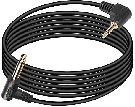SinLoon 6,35 mm a 3,5 mm TS Cable 1/4 Mono Macho a 1/8 TS Mono Macho 90 Grados Ángulo Recto Adaptador de Enchufe Cable de Audio Compatible para Laptop, Dispositivos de Cine en Casa y Amplificadores