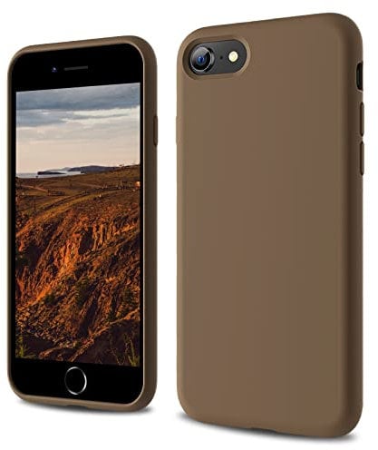 CALOOP Designed for iPhone SE Case 2020/2022, iPhone 8/7 Case, Liquid Silicone Full Body Protective Covered Silky-Soft Anti-Scratch Gel Rubber Slim Shockproof Cover 4.7 inch (Light Brown)