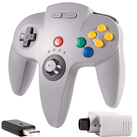 KIWITATA Wireless N64 Controller Compatible with Switch/Lite/OLED, 2.4GHZ N64 Remote Wireless Switch Game Joystick Controller Gamepad for N64 /Switch Console, Raspberry Pi, PC Windows 7,8,10,11 Gray