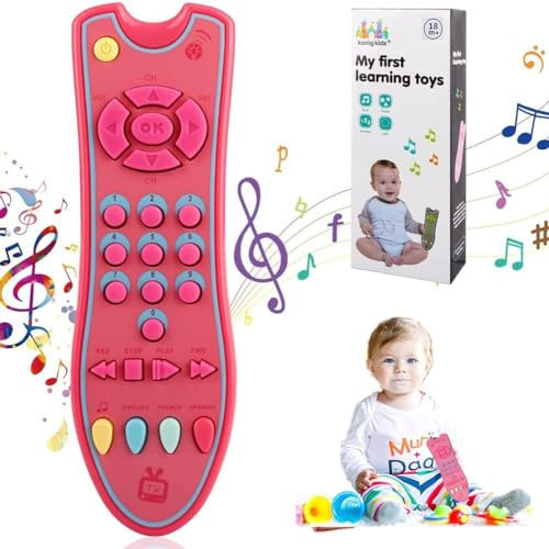 KECOLNA 1 Year Old Girl Gifts,Kids Musical TV Remote Control Toy with Light and Sound - Best Educational Toy for 1+ Year Old Boy and Girl, Pink, 0/1 UK Child Wide