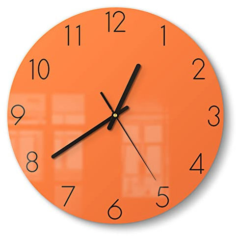 DEQORI Glasuhr | rund Ø 30 cm | Unifarben - Orange | ausgefallene leise Design Uhr aus Glas | Wanduhr für Wohnzimmer & Küche | Moderne Hingucker Uhr für die Wand