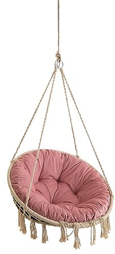 Velvet Kissen für Hängesessel, Sitzkissen für Stuhl, Hängekorb Sessel, Indoor Kissen, Waschbar Auflage, Rund, Swing, Schaukelkissen, Rosa, 92 cm