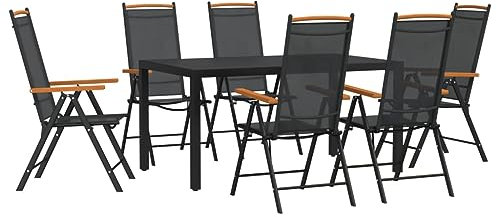 vidaXL Garten Essgruppe 7-tlg., Gartenmöbel Set Tisch 6 Stühle Verstellbar Klappbar, Sitzgruppe für Garten Terrasse, Gartengarnitur, Schwarz Aluminium