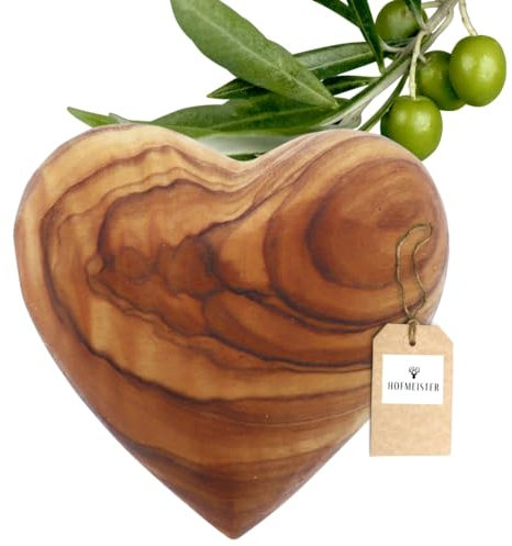 HOFMEISTER® Handschmeichler Herz aus Olivenholz, Anti-Stress Glücksbringer, Geschenkidee Hochzeit, Jubiläum, Geburt, 6,5 cm