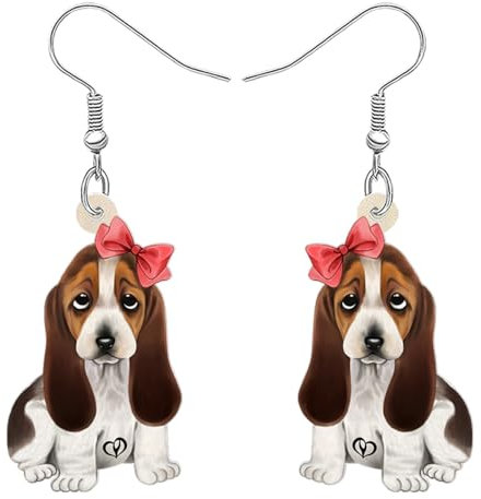 DALANE Acryl Niedlich Anime Basset Hound Hund Ohrringe Baumeln Tropfen Welpen Haustiere Schmuck für Frauen Mädchen Kinder Hundeliebhaber Charms Geschenke Party Dekor (Braun)