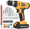 FADAKWALT 20V Cordless DrillSet ，Powerful Drill bit Sets,Torque 30N,21+1 Torque Setting,3/8” inch Keyless Chuck, 40pcs Drill Bits,Electric Drill with 2.0AH Li-Ion Battery and LED Light.