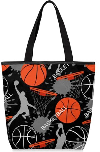 Tavisto Canvas-Tragetasche mit Tier-Panda-Motiv für Damen, ästhetische Schultertaschen, langlebig, Einkaufstasche mit Reißverschlüssen, Anime-Basketball, 19.5x17.9 inch