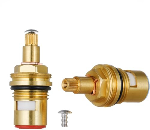 YoiYee Keramikscheibe Wasserhahn Ventileinsatz 1,3 cm BSP 20 Zähne Spline | Vierteldrehung, massiver Messingkörper, vorgebohrtes 4-mm-Schraubgewinde, passend für britische Doppelgriff-Küchen- und