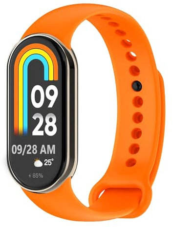 OcioDual Correa de Recambio Compatible con Xiaomi Mi Band 8, de color Naranja, Pulsera de Repuesto de Silicona Suave Flexible Sport Goma Transpirable