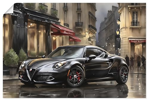 ARTLAND Wanddeko Poster & Kunstdrucke Wandposter 60x40 cm Auto Sportwagen Alfa Romeo 4C Schwarz Paris U5CV