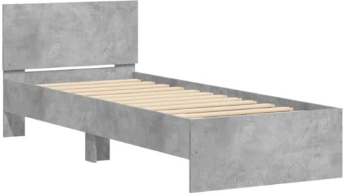 vidaXL Bettgestell, Bettrahmen mit Lattenrost, Bett Gästebett mit Kopfteil, Einzelbett Schlafzimmerbett Schlafzimmermöbel, Betongrau 90x190cm Holzwerkstoff