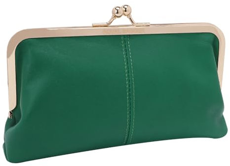 Royal Bagger Elegante Vintage Clutch aus echtem Leder für Damen, schlanke Abend Tasche mit Kuss Schloss, Telefon Brieftasche & Münz Tasche (Grün)