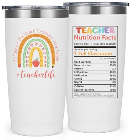 Livole Thank You Teacher Gifts for Women, Men, Best Teacher Gift, It Takes A Big Heart to Help Shape Little Minds, End of Year Gifts for Teachers, Rainbow Mug, 20oz Stainless Steel Travel Coffee Mug