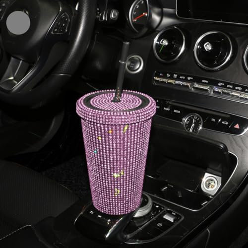Berfi Life Bling Edelstahl Strass Wasserbecher mit Deckel Strohhalm Auto Kaffeetasse Zuhause Reise Becher für Frauen
