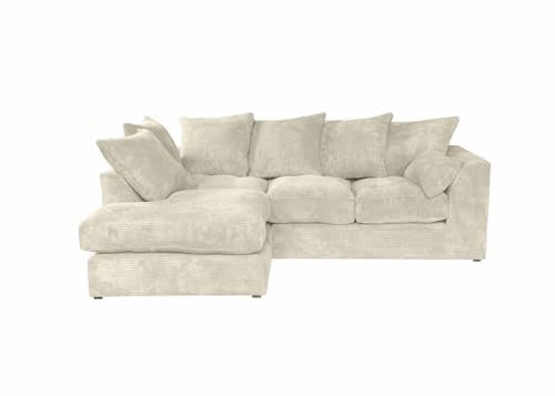 Meble Ares Stilvolles Linkes Ecksofa DIVERS - 212 x 57 x 166 cm Modernes L-Sofa 3 sitzer zum Wohnzimmer, Praktischer L Couch mit losen Rückenkissen, Solider Rahmen, Cord – Beige