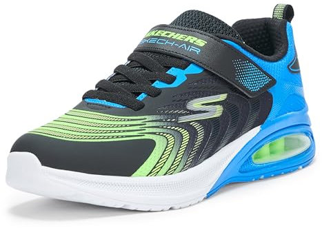 Skechers Jungen Microspec Max Advance Vortivox Sneaker, Black Textile Blue Lime Synthetic Silve, 29 EU