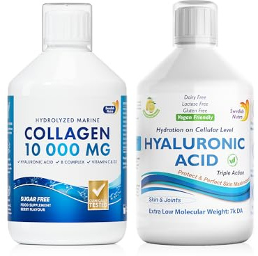 Swedish Nutra - Marine Collagen 10000 mg & Hyaluronic Acid I Sugar-Free I Great for Hair, Skin and Nails & 100% Natural Flavour