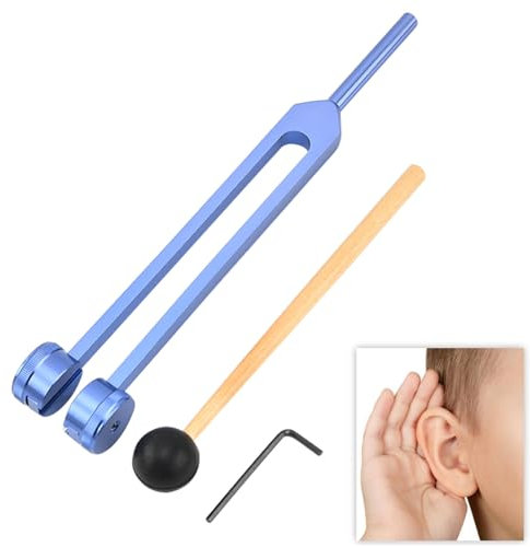 128 Hz-Stimmgabel,Medizinische Stimmgabel,Aluminiumlegierung Stimmgabel mit Silikonhammer und Reparaturwerkzeug,Standard Stimmgabel Set,Stimmgabel Neurologie,Stimmgabel Therapie,Diapason (Blau)