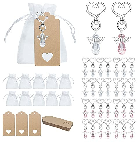 Cachpib 30 Set Schutzengel Anhänger Schlüsselanhänger, Engel Kristall Schlüsselanhänger Engelsflügel Anhänger Schlüsselanhänger mit Paket Taschen und Tags, Engel Souvenir Schlüsselanhänger Set für