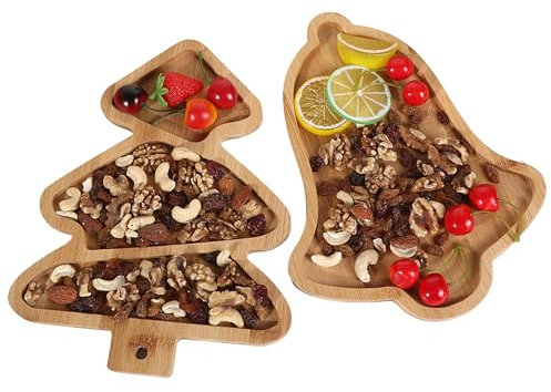 Vassoio da Portata in Legno da 2 Pezzi, Piatto da Pranzo Carino Piatto da Spuntino, Piatto a Forma di Albero di Natale, Piatto di Caramelle da Dessert per Decorazioni Natalizie