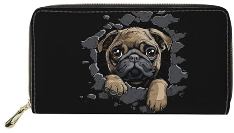 Mumeson Damen-Reisebrieftasche im Boho-Stil, lang, Münzgeldbörse, Clutch, Handyhülle, mops, Einheitsgröße