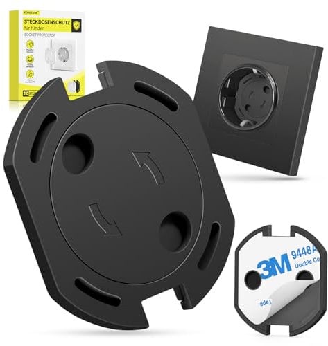 ECHOCUBE 20er-Pack Steckdosenabdeckungen, Baby-Sicherheits-Steckdosenschutz mit Drehmechanismus und Starken 3M-Klebebändern, Kindersicherer Steckdosenschutz Zuhause, Kindergarten, Küche (Schwarz)