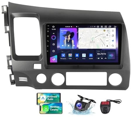 ZZPHKK Android 13 Autoradio für Honda Civic 8 2005-2012 mit Navi Carplay Android Auto丨9 Zoll Doppel Din Auto Radio Touch Display mit DSP FM AM RDS DAB+ Bluetooth 5.0 Lenkradsteuerung(NF-7)