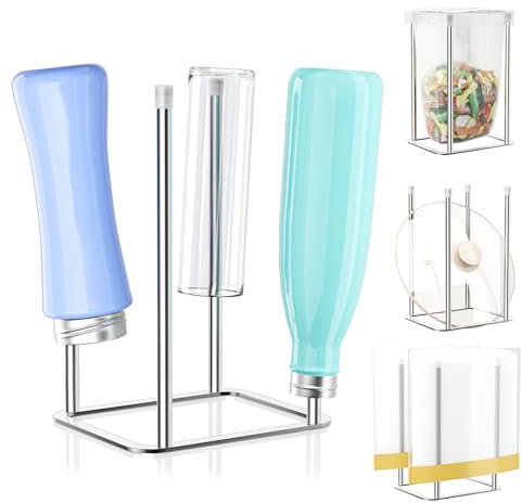 Escurridor de botellas, porta biberones de cocina, soporte para botellas de acero inoxidable, soporte reutilizable para escurrir biberones, para bolsas de plástico, biberones y vasos, color plata