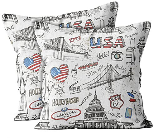 2Er Set Kissenbezüge New York Doodle Muster Kissenbezug Moderne Sofakissen Wohnkultur Outdoor Kissenbezug, Für Garten, Bett, 45x45cm