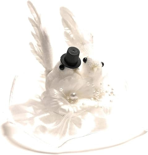 s.dekoda Tortendeko Taubenpaar 11cm Tischdeko Hochzeit Brautpaar Tauben Tortenaufsatz mit Tüll