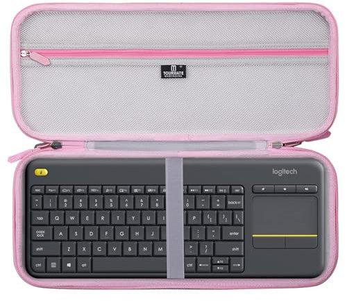 Tourmate Hard Storage Case for Logitech K400 Plus Wireless Keyboard - Travel Case for MX Mechanical Mini/Logitech POP Keys Touch TV Keyboard (Box Only)(Gray + Pink)