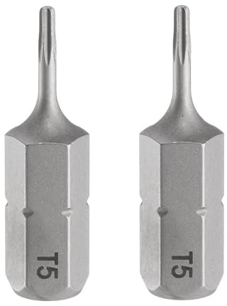 sourcing map 2pcs T5 Torx Screwdriver Bit 1/4 Hex Shank 25mm/1 Length Magnetic Star 6 Point Head S2 Steel Screw Driver Bit