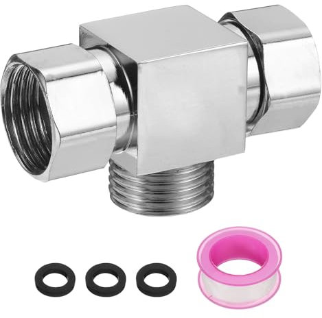 sourcing map G1/2 Shower Diverter Valve 3 Way, Stainless Steel Bidet T Adapter Connector Hose Fitting Tee with PTFE Tape and Gasket for Bidet Angle Valve Hose Toilet Faucet, (56mm,Silver